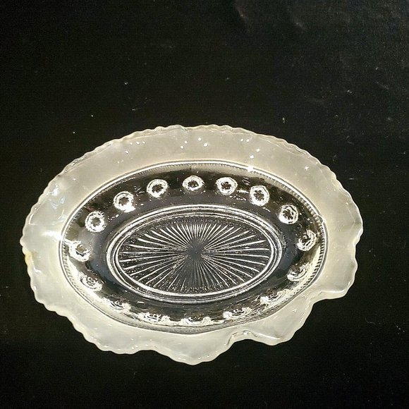 1930's Davidson Blackberry Prunt Clear Frosted Ruffled Oval Dish Vintage England - Picture 2 of 6